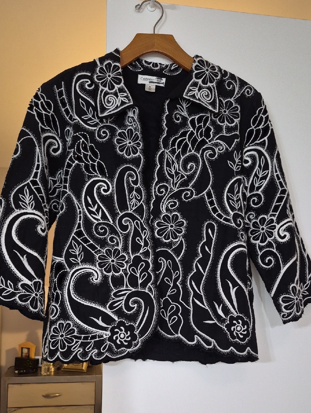 Coldwater Creek Black Jacket with White Embroidery